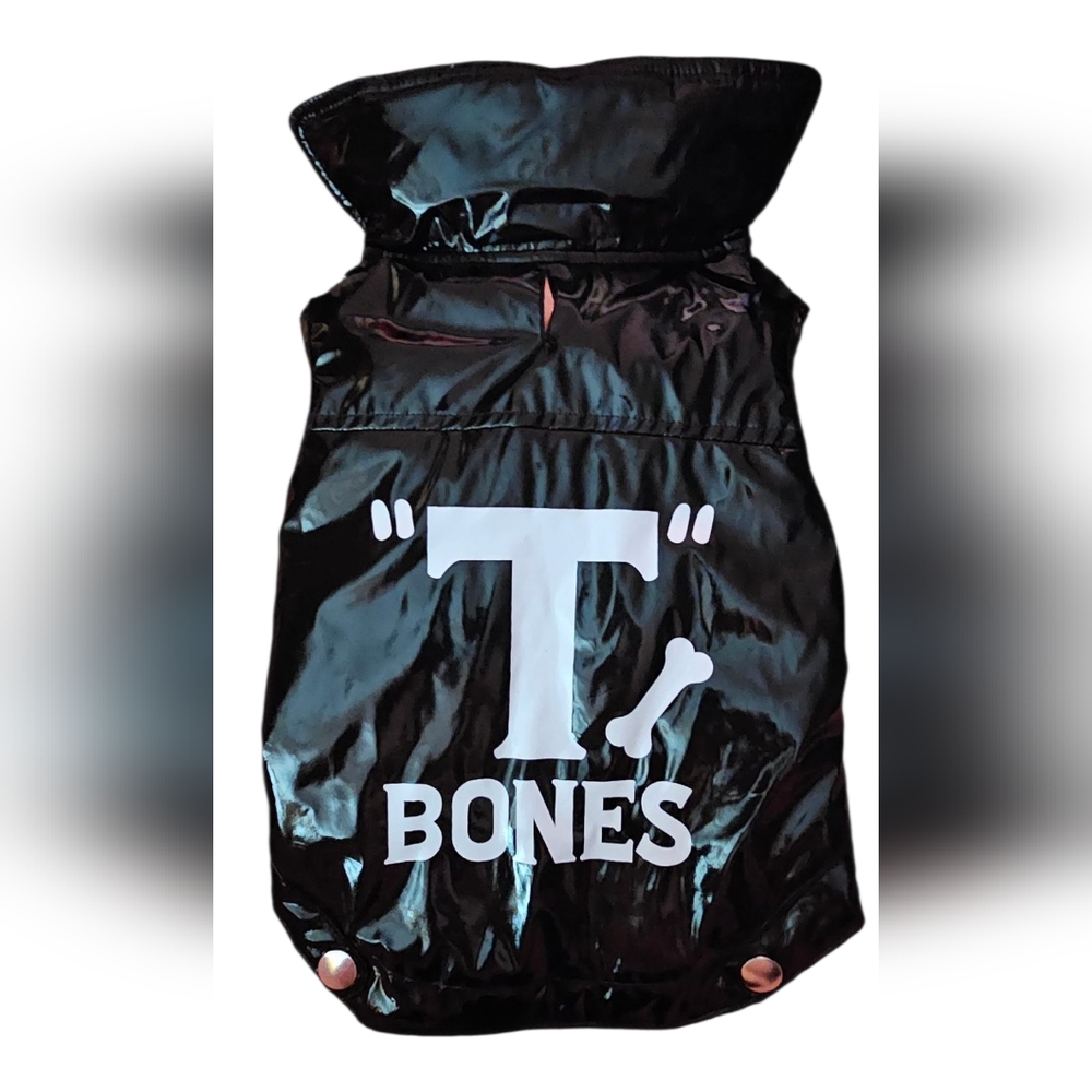 Pup Crew - Size Large 'T Bones' Puffer Puffy Shiny Black Dog Jacket Velcro Close